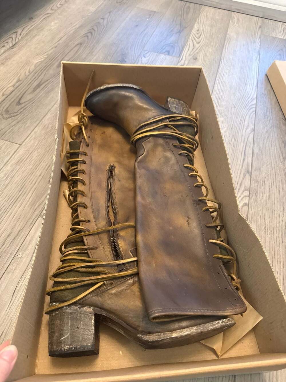 Freebird by Steven Coal Olive Leather Lace-Up Tall Boots Size 8 - Picture 2 of 5